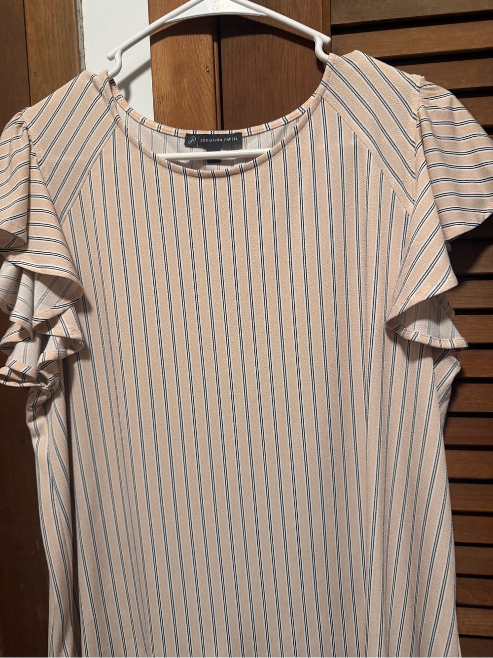 Adrianna Papell Blush Pink Striped Ruffle Sleeve Blouse